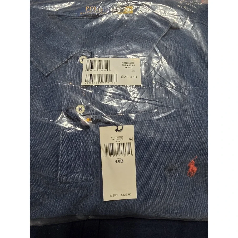 Polo Ralph Lauren Indigo Mesh Polo Shirt Blue w/ Red Pony Men's Size 4XB NWT